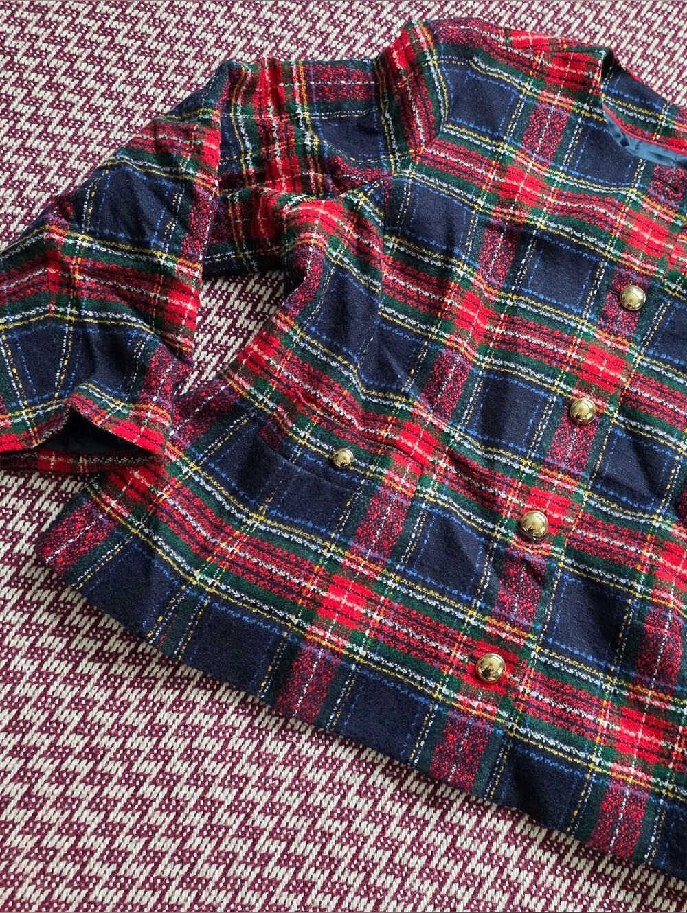 Talbots Red and Navy Plaid Button-Down Jacket